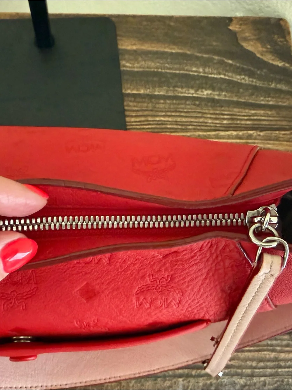 MCM Klara Embossed Leather Hobo Shoulder Bag – Red/Pink | COA Included